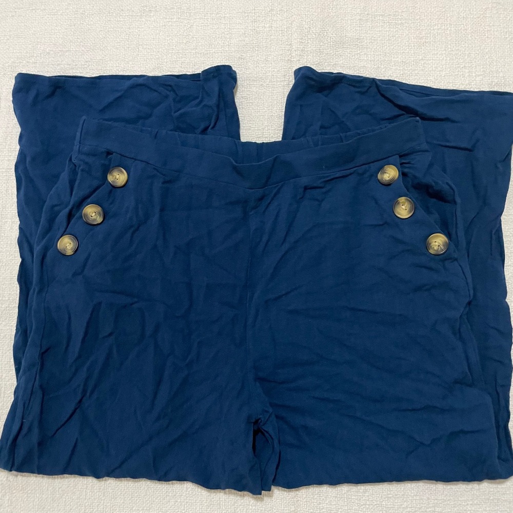 Monteau Los Angeles Navy Blue Wide Leg Nautical Button Pants XL NWT